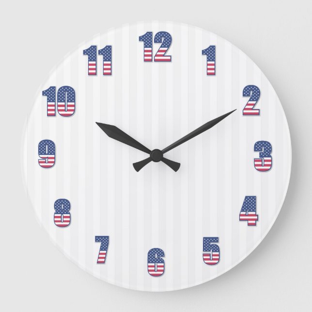 Weiße Streifen und bunte Zahlen Große Wanduhr (Vorderseite)