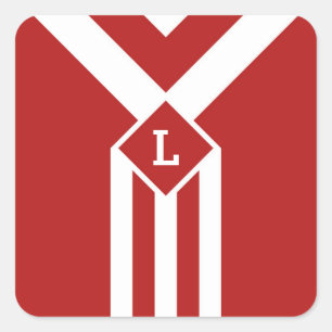 Weiße Streifen und Chevronen auf Rot mit Monogramm Quadratischer Aufkleber