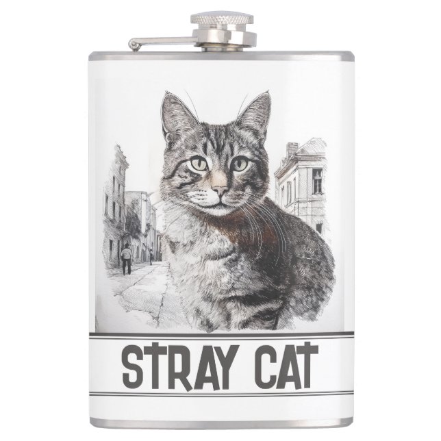 Weiße Streunende Katze Flachmann (Vorderseite)