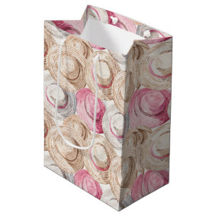 Weiße Strohhüte mit rosa cremefarbener Verzierung Mittlere Geschenktüte