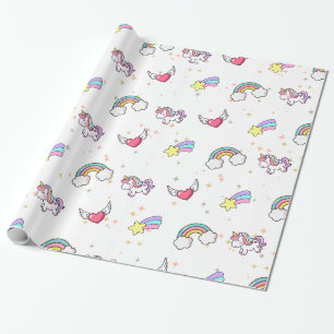 Weiße süße Regenbogen-Einhorn-Stern-Magie Geschenkpapier