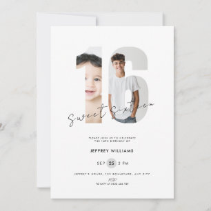 Weiße Sweet Sixteen Jungen - Foto 16. Geburtstag Einladung