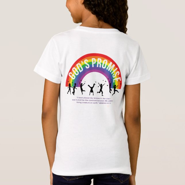 Weiße T - Shirt für Mädchen Regenbogen mit Logo (Rückseite)