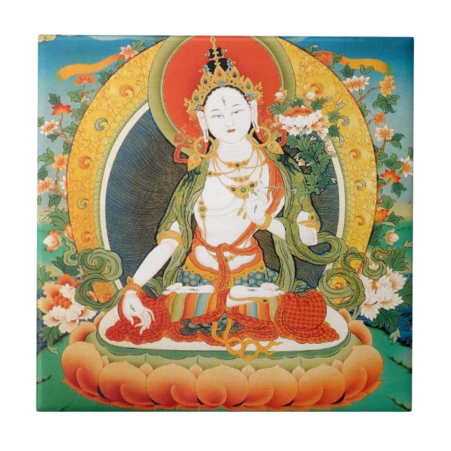 WEISSE TARA-BUDDHIST-GOTTHEIT FLIESE (Vorderseite)