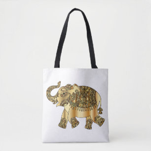 Weiße Tasche mit einem goldenen Elefanten
