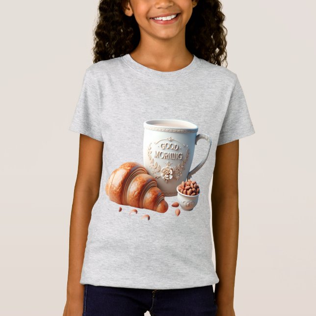 Weiße Tasse, Croissant und Mandeln T-Shirt (Vorderseite)