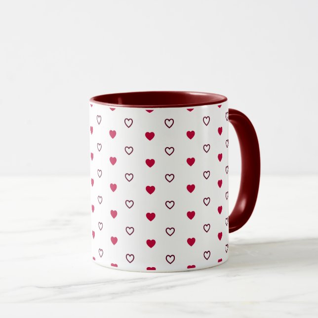 Weiße Tasse – Dunkelrote Herzen (VorderseiteRechts)