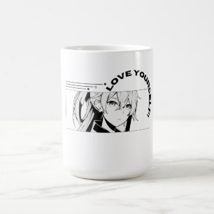 Weiße Tasse mit Anime-Design Ästhetisches Anime
