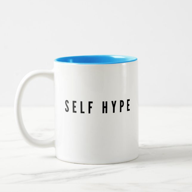 Weiße Tasse mit Black #SelfHype Lettering (Links)
