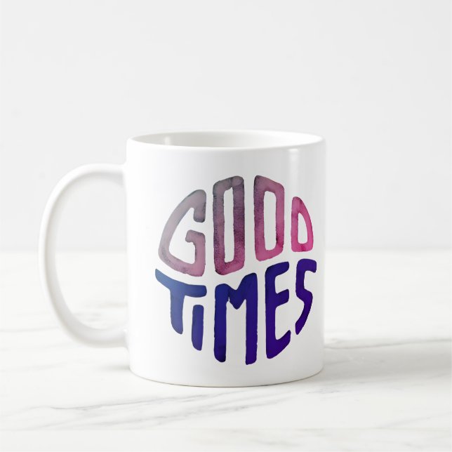 weiße Tasse mit Güte bedruckt. (Links)