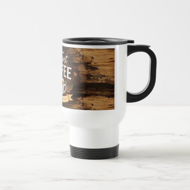 Weiße Tasse mit Holzoptik (Rechts)