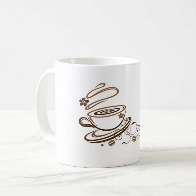 Weiße Tasse mit Künstlerischem Design Kaffeetasse  (Vorderseite Links)