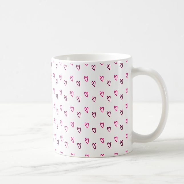 Weiße Tasse – Muster mit kleinen rosa hohlen Herze (Rechts)