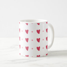 Weiße Tasse – Wellige rote Herzen & Punkte