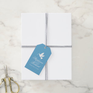 Weiße Taube auf blaue Hochzeit danke dem Tag Geschenkanhänger