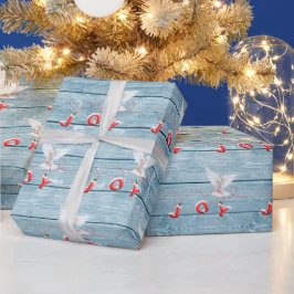 Weiße Taube auf blauem Barnholz Geschenkpapier