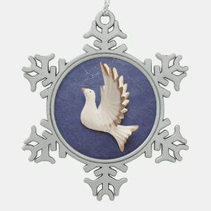 Weiße Taube auf blauen Schneeflocken Zinn-Ornament