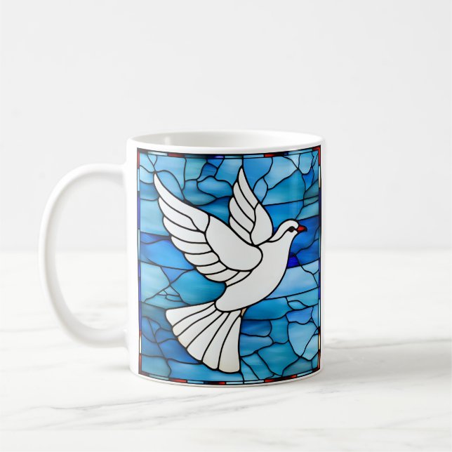 Weiße Taube auf Bleiglas Kaffeetasse (Links)