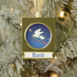 Weiße Taube Banner-Ornament Gold