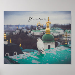 Weiße Taube im orthodoxen Kloster in Kiew Poster