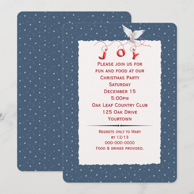 Weiße Taube in Schneeflocken Party Einladung (Vorne/Hinten)