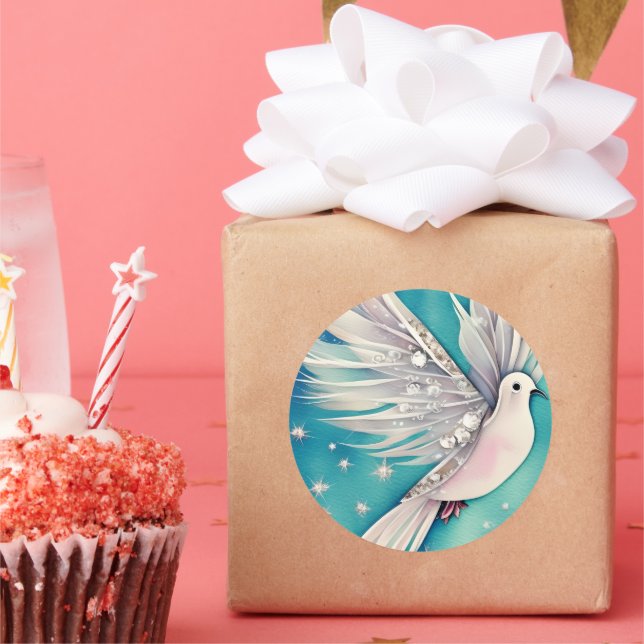 Weiße Taube mit ätherischen Flügeln Runder Aufkleber (Party)