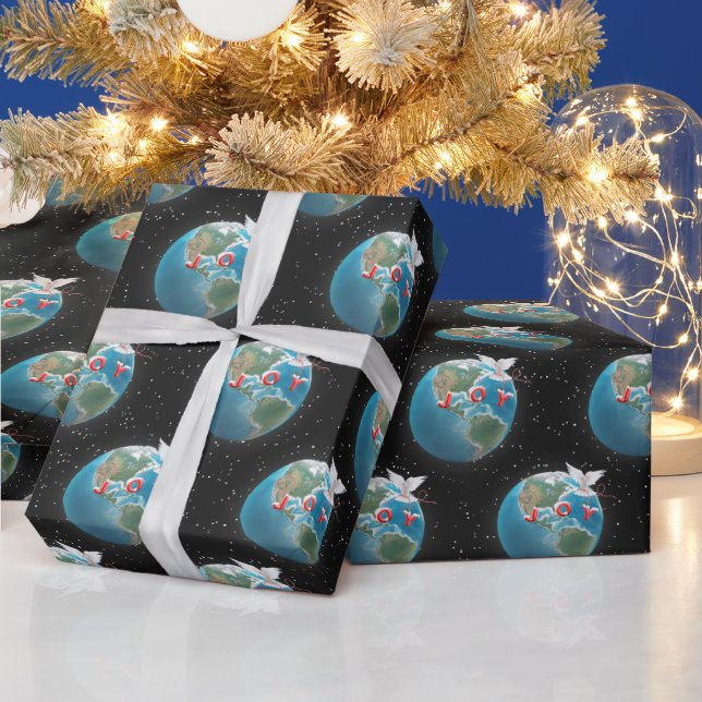 Weiße Taube mit Freude auf der Erde Geschenkpapier (Feiertage)