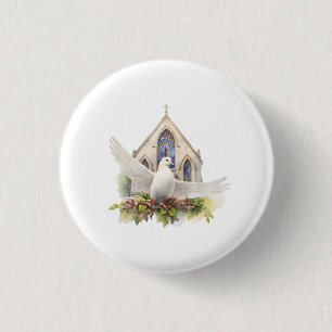 Weiße Taube mit Kirche Button