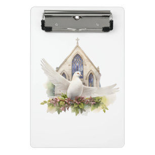 Weiße Taube mit Kirche Mini Klemmbrett