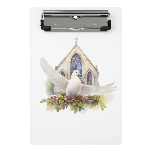 Weiße Taube mit Kirche Mini Klemmbrett (Vorderseite)