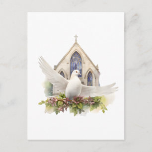 Weiße Taube mit Kirche Postkarte