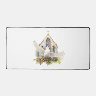 Weiße Taube mit Kirche Schreibtischunterlage