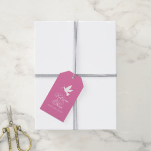 Weiße Taube mit rosa Bänder Gastgeschenk Hochzeit Geschenkanhänger