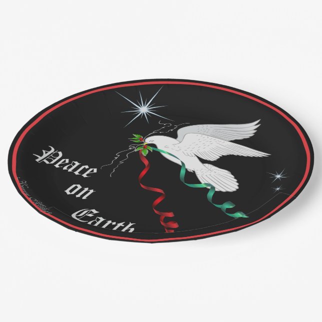 Weiße Taube Pappteller (Schrägansicht)