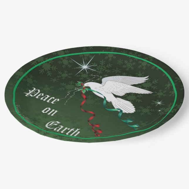 Weiße Taube Pappteller (Schrägansicht)