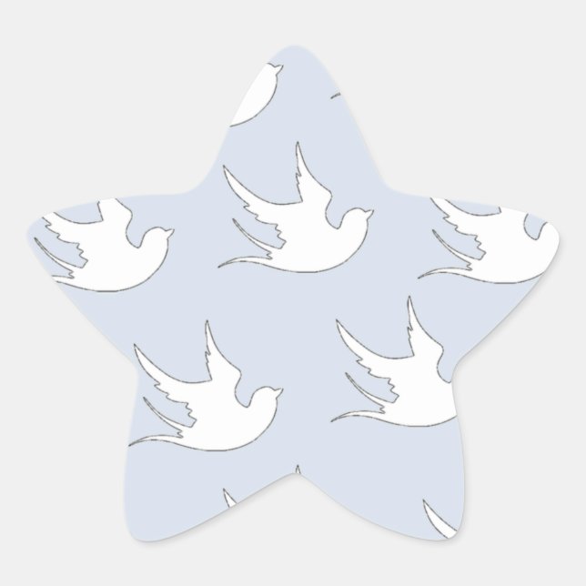 weiße Tauben auf blau Stern-Aufkleber (Vorderseite)