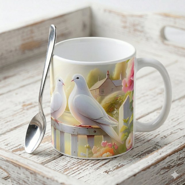 Weiße Tauben Cottage-Garten Kaffeetasse (White Doves Cottage Garden Coffee Mug)