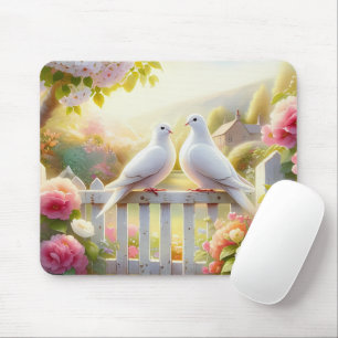 Weiße-Tauben-Cottage-Garten Mousepad