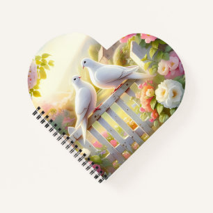 Weiße Tauben Cottage-Garten Notizbuch