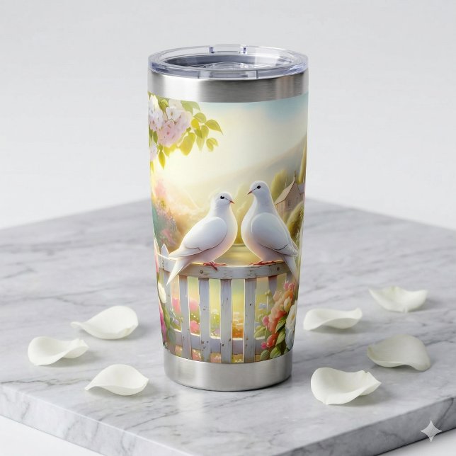 Weiße Tauben Cottage-Garten Thermobecher (White Doves Cottage Garden Insulated Tumbler)