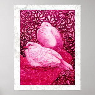 WEIßE TAUBEN IN ROSA FUCHSIE POSTER