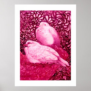 WEIßE TAUBEN IN ROSA FUCHSIE POSTER