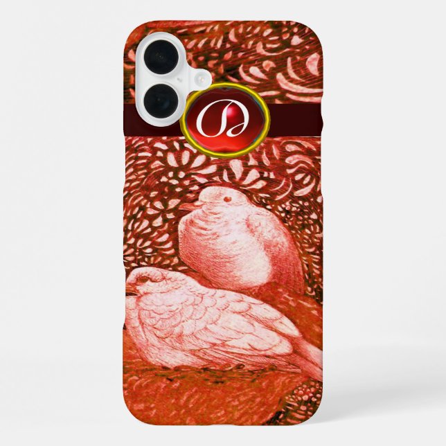 WEIßE TAUBEN IN ROTEM MONOGRAMM iPhone HÜLLE (Rückseite)