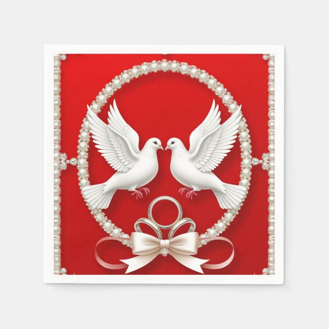 Weiße Tauben mit Hochzeitsrennen Serviette (Vorderseite)
