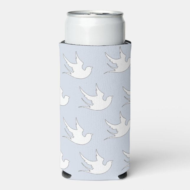Weiße Tauben Silhouette Muster auf blau Selters Dosenkühler (Seltzer Vorderseite)