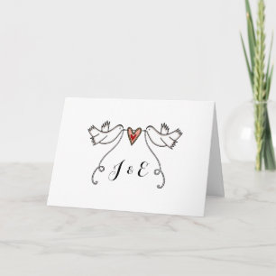Weiße Tauben und Hochzeit mit Love Heart Karte