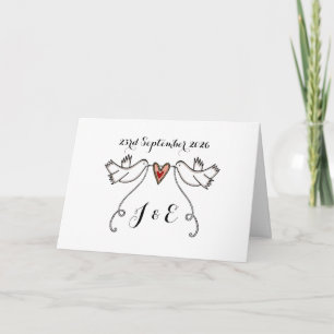 Weiße Tauben und Liebesherz-Hochzeit Karte
