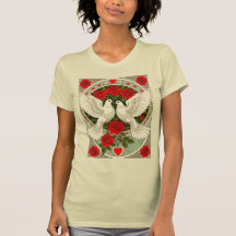 Weiße Tauben und rote Rosen Art Nouveau