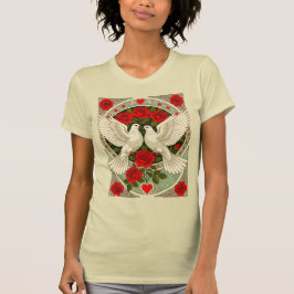 Weiße Tauben und rote Rosen Art Nouveau T-Shirt