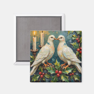 Weiße Tauben und Stechpalmen-Girlande Weihnachten Magnet